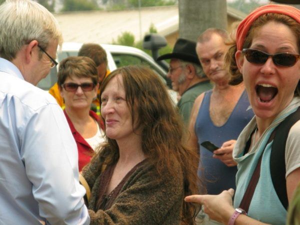 Nora Dunn, The Professional Hobo, about to meet Kevin Rudd amid the Australian Bush Fire
