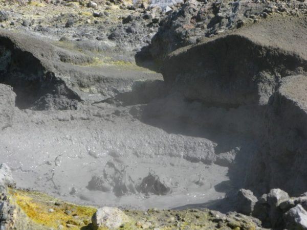 bubbling mud pits on White Island in NZ