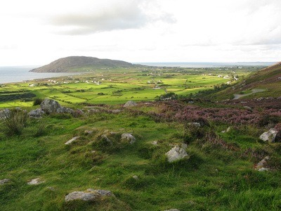 idyllic Ireland with green moors, near Mamore Gap