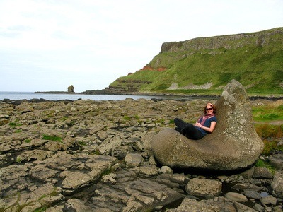 Nora Dunn, The Professional Hobo, hanging out in a "tailor-made" rock chair at Giant's Causeway
