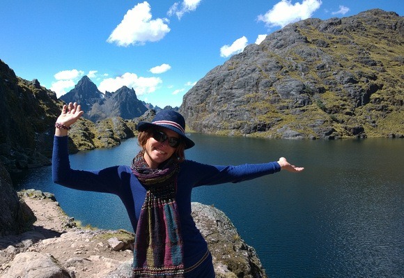 The Professional Hobo, Nora Dunn, in Peru on the Lares trek