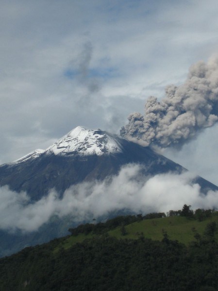 active volcano blowing in Banos Ecuador