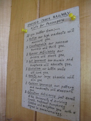rules of the railway at Driving Creek, hand-written and posted on the wall