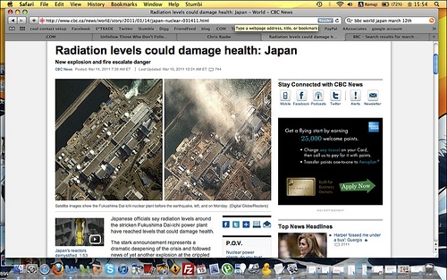 Screenshot of the news following the earthquake in Japan; as taken by Leif of The Runaway Guide