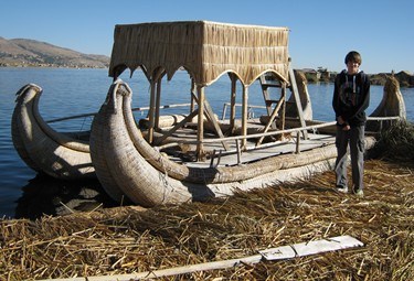 reed island boats on Lake Titicaca; photo by Paul Kilfoil