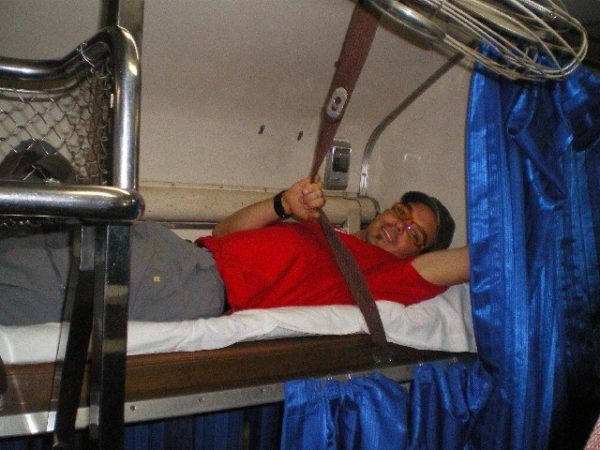 bed on a train in Thailand