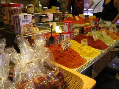 spices for sale at a market in Barcelona