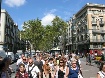 La Ramblas, crammed with tourists(?)