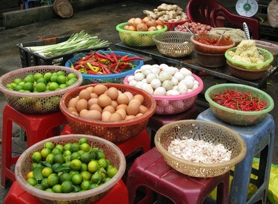 fresh produce at the market; a part of Vietnam Food Culture