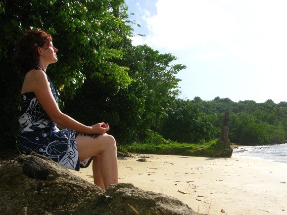 meditating on the beach