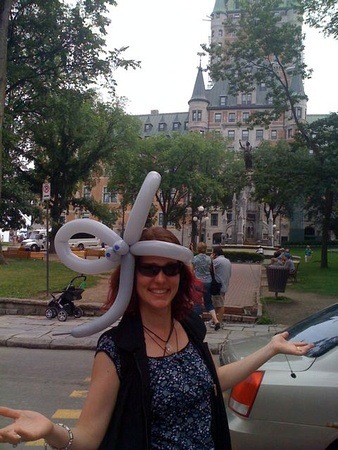Enjoying Quebec City with a balloon animal on my head Enjoying Quebec City with a balloon animal on my head