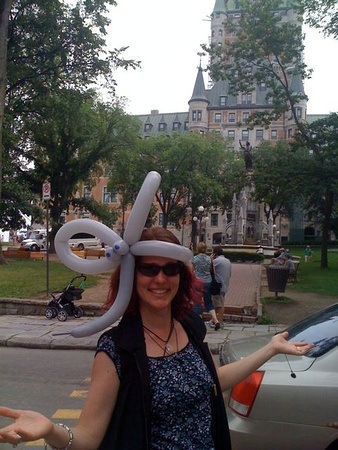 Enjoying Quebec City with a balloon animal on my head