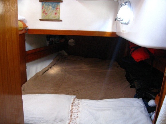 My "Cabin" (bedroom), which isn't quite as dark/cramped as it looks!