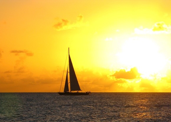 sunset on a sailboat in St Martin