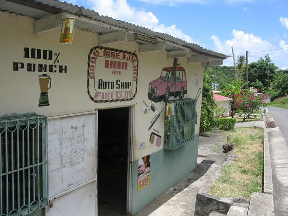 The first of many rum shops - yep, you read the sign right!