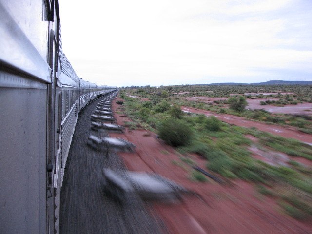 train speeding through the outback shows me that time slows down while traveling