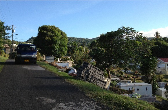 Grenada bus on a narrow (two-way!) road