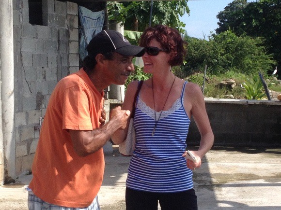 The Professional Hobo greeting her friend Ricardo in Panama