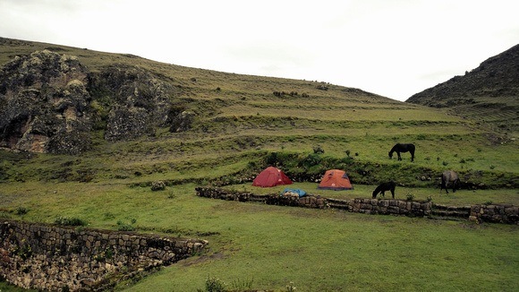 camping at Incan ruin site in the Andes of Peru