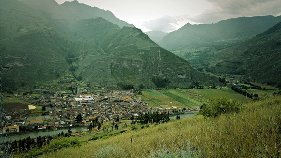 The view over Pisac from halfway up Apu Nusta in Peru