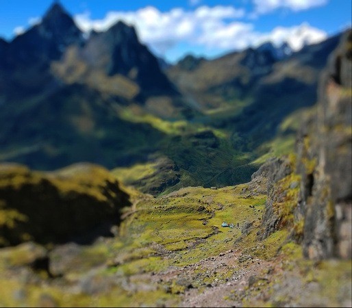 looking way way down at our lunch spot in the distance