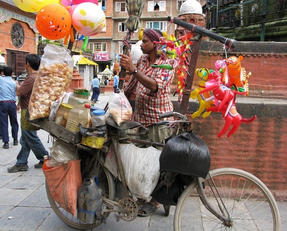 Vendor with a bicycle in Kathmandu Nepal