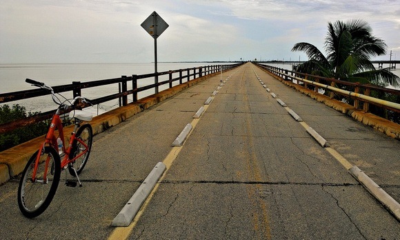 bicycle on abandoned historic bridge in Florida Keys