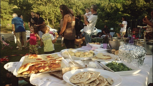 Local Italy backyard party with food in Pesaro