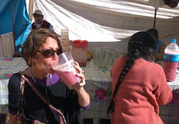 Drinking chicha in Peru