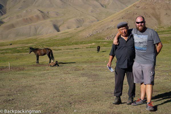 Jonny and tour leader in Kyrgyzstan