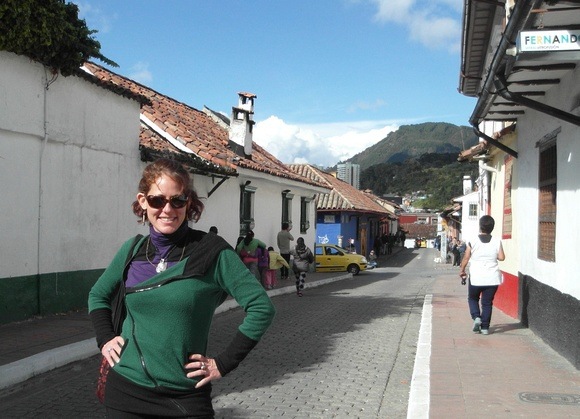 posing on the streets of Bogota Colombia