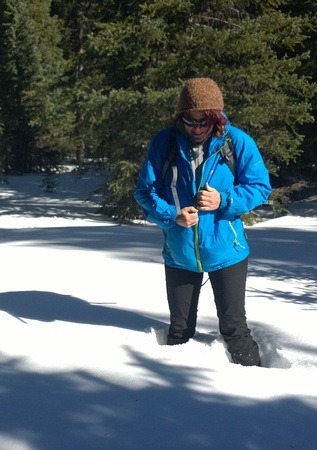 Nora Dunn, The Professional Hobo, knee-deep in snow in Colorado