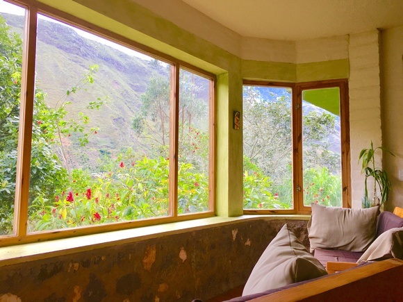 breakfast view at la casa verde with picture widows and mountains outside