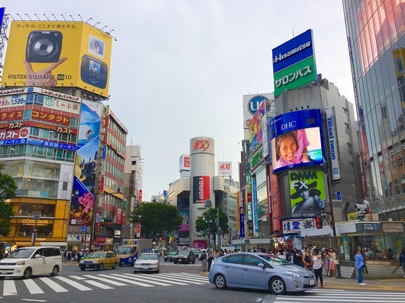 Shibuya crossing with traffic