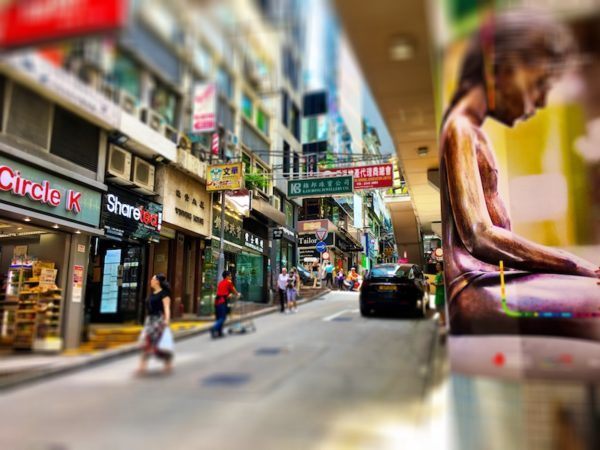 shopping in the central district of Hong Kong