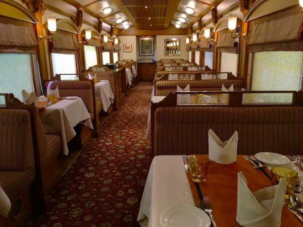 restaurant car on the Deccan Odyssey in India