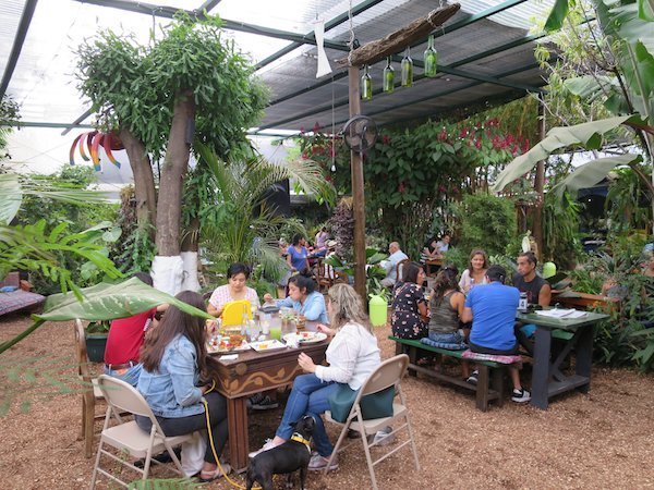 Outdoor naturistic seating at Caoba Farms - one of the best of Antigua Guatemala restaurants