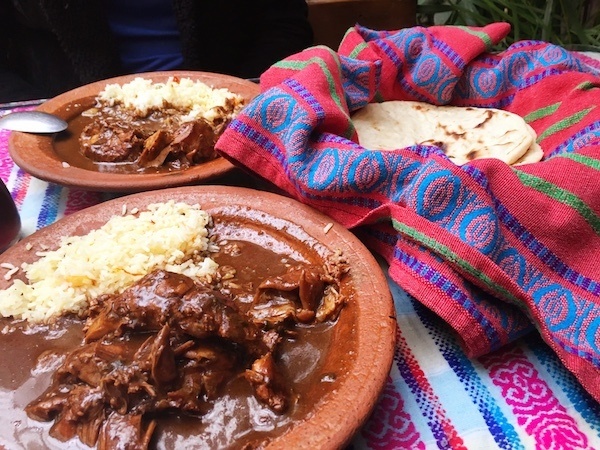 Where to eat in Antigua? Go to Rincon Tipico for typical Guatemalan food - and it's cheap! Pictured here: chicken pepian and tortillas