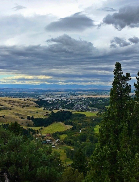 view of Bozeman Montana from the Drinking Horse Trail, one of many hiking trails around Bozeman