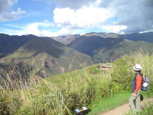 Nora with Pacsafe Venturesafe security travel bag in Peru