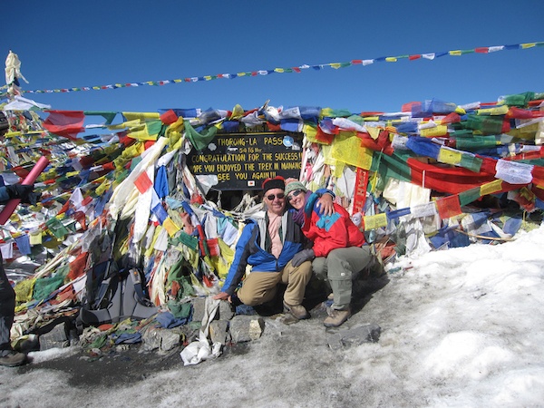 Sherry Ott hiking the Annapurna circuit with her dad