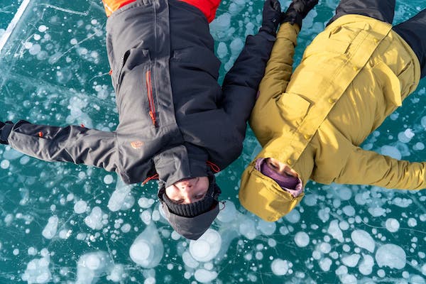 Karla and Matthew Bailey on Lake Abraham in Winter