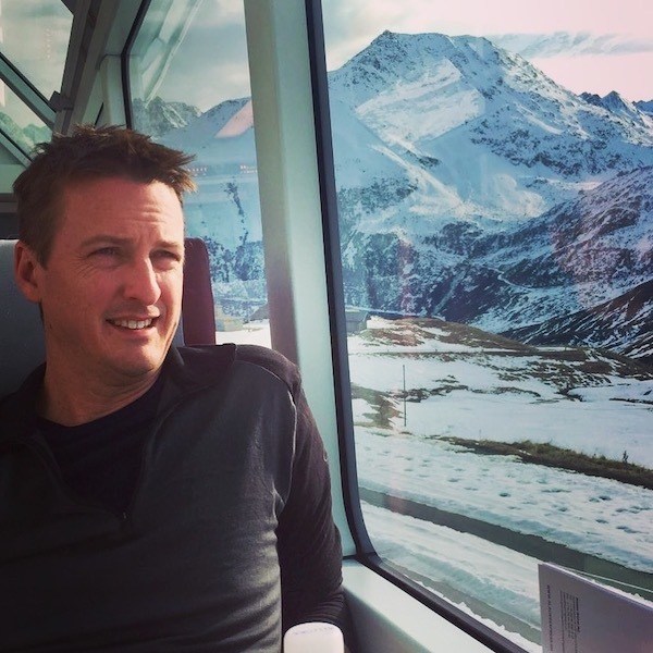 Matthew Bowles Running Maverick Investor Group from the Glacier Express in Switzerland