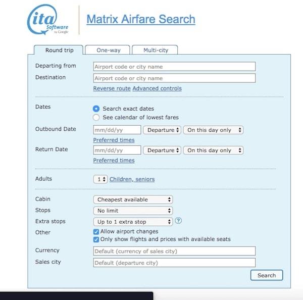 ITA Matrix Airfare Search - Best Search Engine for Flights