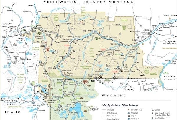 Planning a Trip to Yellowstone including Yellowstone Country - Map of Yellowstone and Surrounding Area