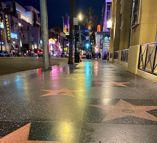 Hollywood sidewalk at night 