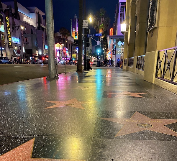 Hollywood sidewalk at night