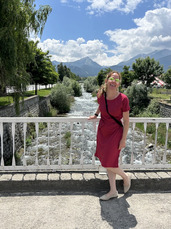 Nora Dunn wearing a merino wool dress during European summer 