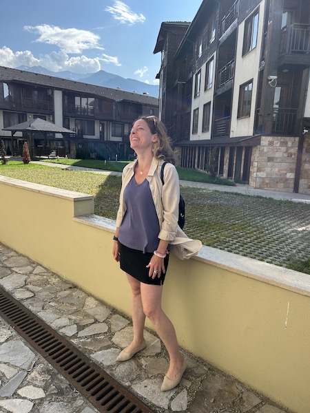 wearing Wool& poppy tank top and Florence tunic in Bulgaria